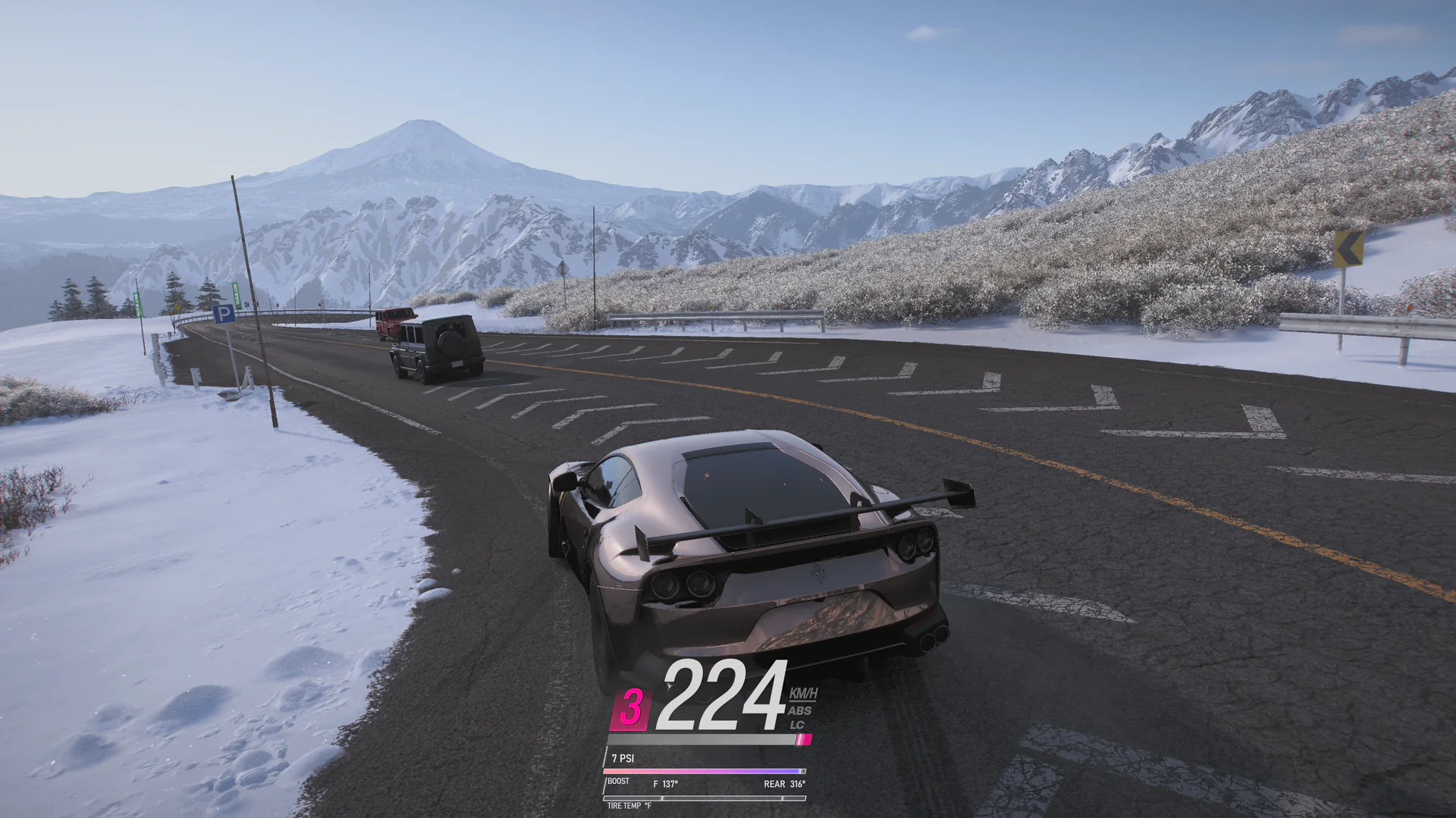 Forza Horizon 6 gameplay with Wisp's Digital Native HUD and attached boost and tire-temperature rails